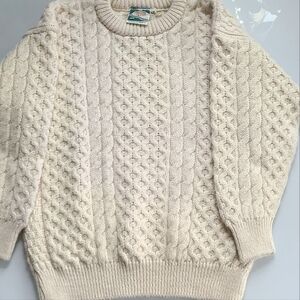 100% Wool Vintage Cream Cable Knit Aran Sweater